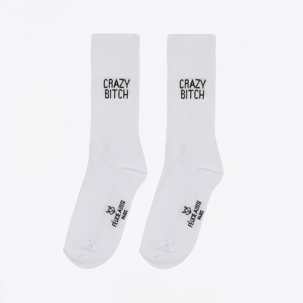 Crazy Bitch 36/40 - Chaussettes Blanches - Félicie aussi