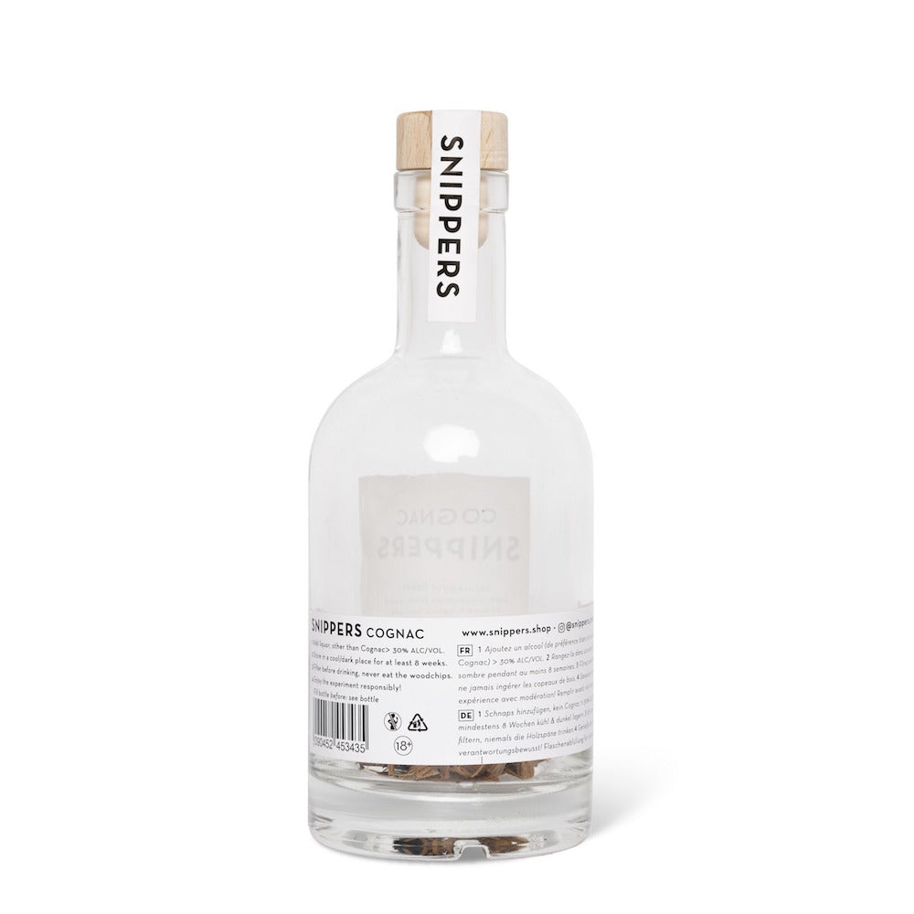 Snippers Cognac - bouteille avec copeaux de fût de cocgnac pour créer son alcool - Spek Amsterdam