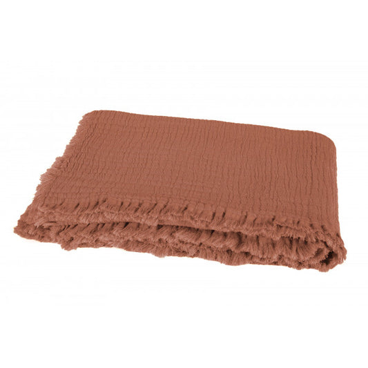plaid vanly brick - plaid en coton frangé 130 x 180 com - Harmony Textile