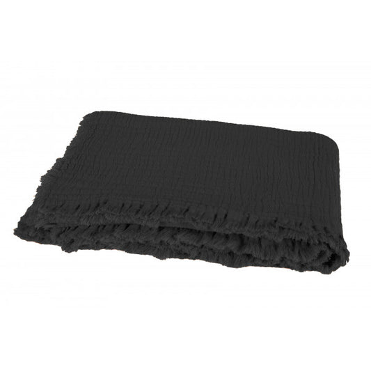 Vanly Noir - plaid 130x180 en coto frangé - Harmony textile