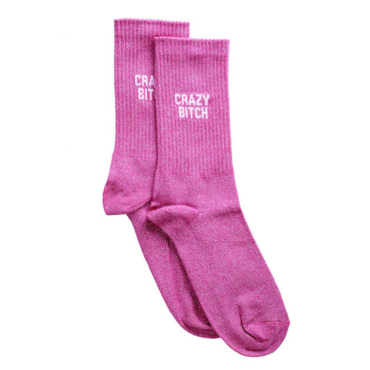 Crazy Bitch, chaussettes à paillettes rose par Félicie Aussi