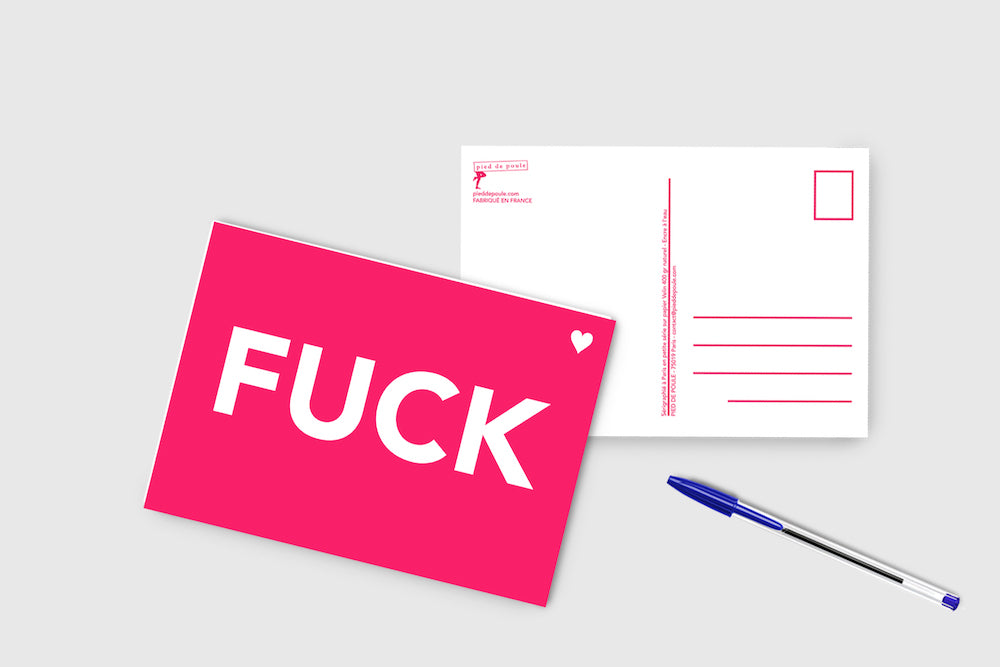Fuck - carte postale rose fluo - Pied de Poule