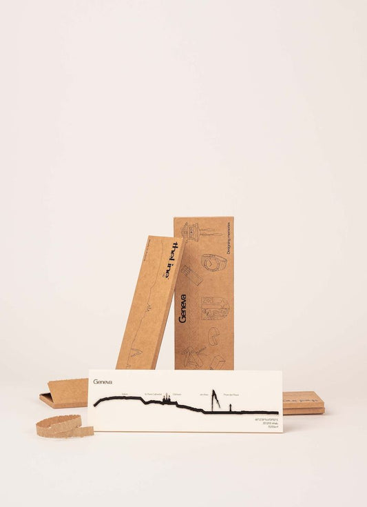 The Line Mini Genève - silhouette de ville en acier sur support cartonné - The Line