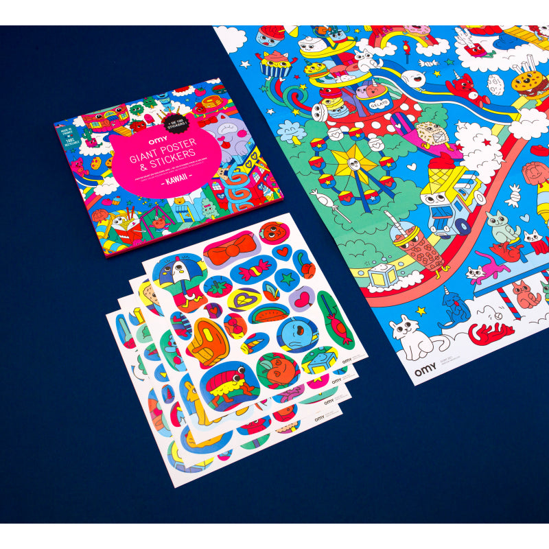 Kawaii - stickers et poster géant à colorier - OMY