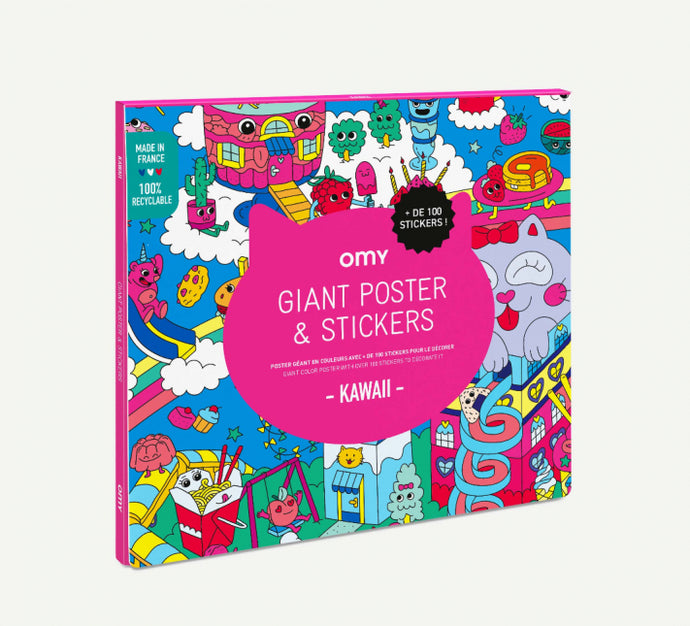 Kawaii - stickers et poster géant à colorier - OMY