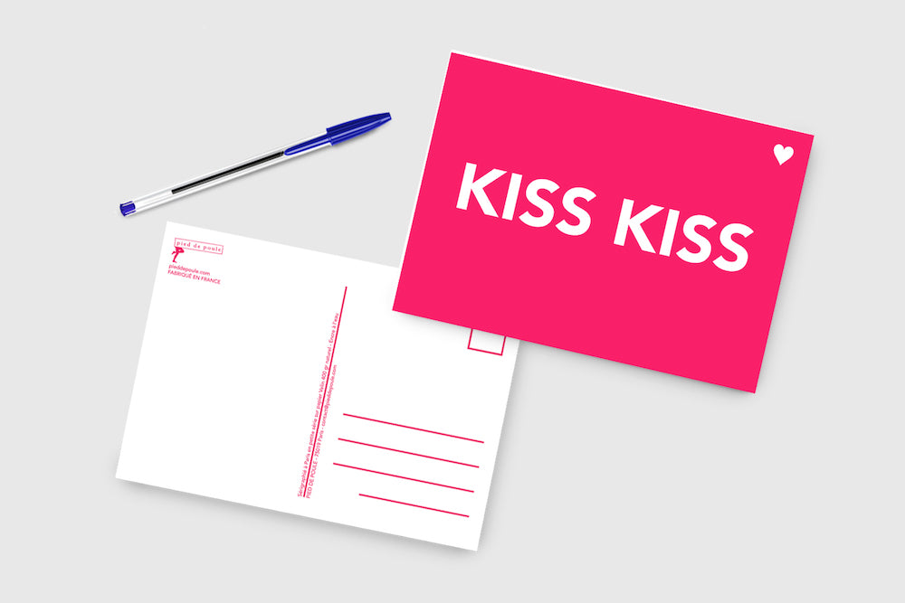 Kiss Kiss - carte postale fluo - Pied de Poule