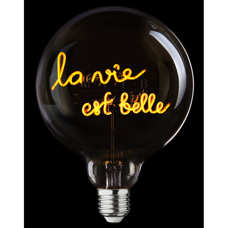 La Vie est Belle - Ampoule transparente à message LED - Message in the bulb