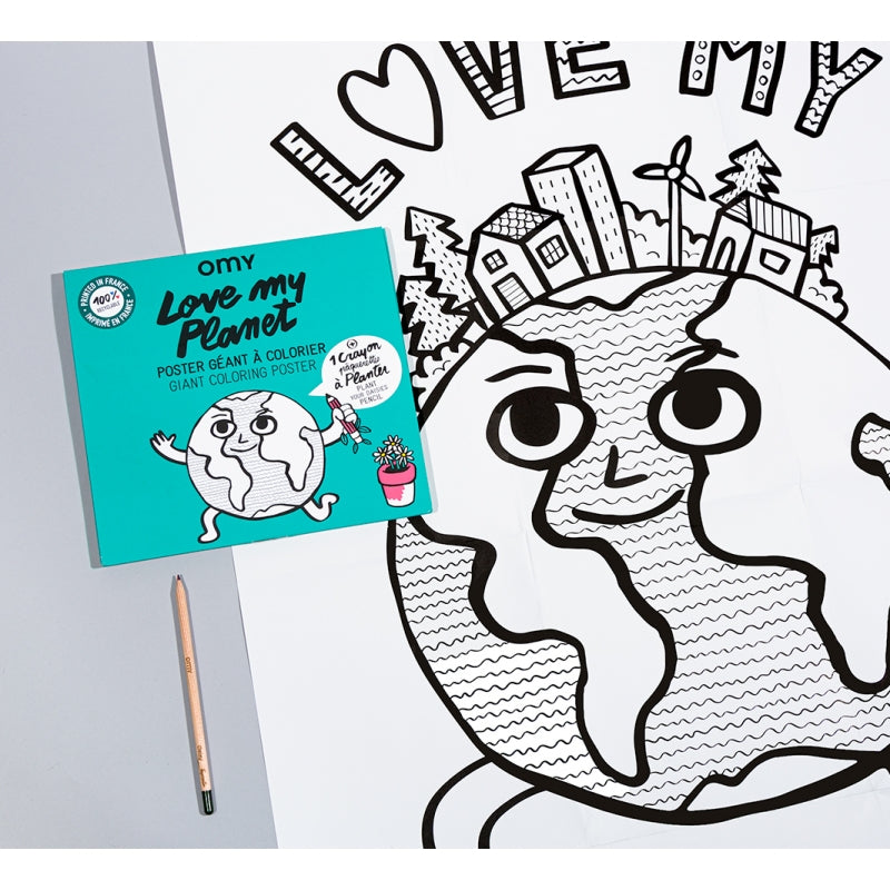 Love My Planet - Poster Géant à colorier 100% recyclable + crayon à planter - Omy