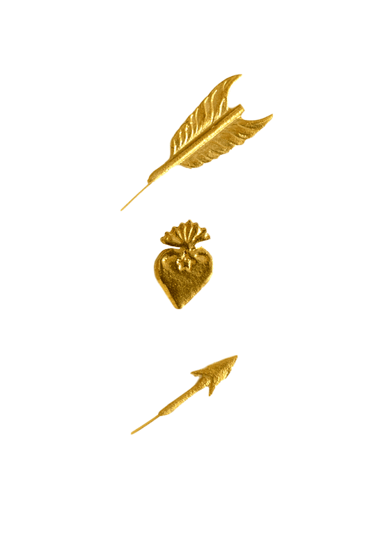 Bijou de bougie Boncoeurs Lovers : 1 coeur sacré et une flèche en métal doré à planter dans support en cire