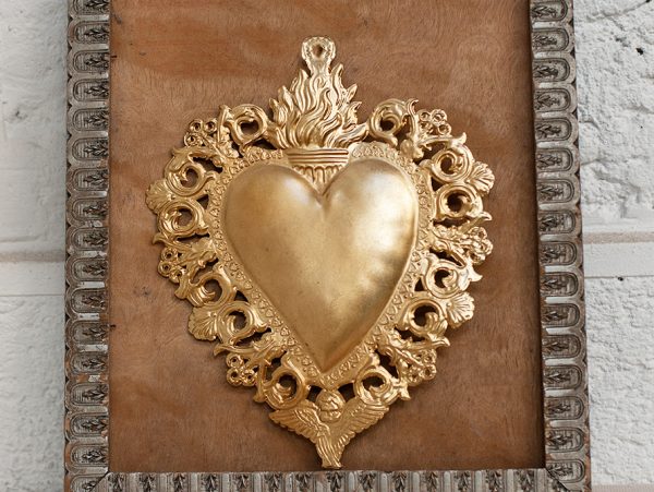 Coeur Maria Doré Grand Modèle - ex-voto en fer blanc patiné 18x24 cm - Boncoeurs
