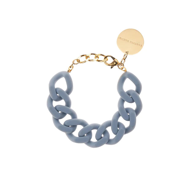 Flat Chain Pigeon Mat - Bracelet grosses mailles en acétate bleu mat - Vanessa Baroni