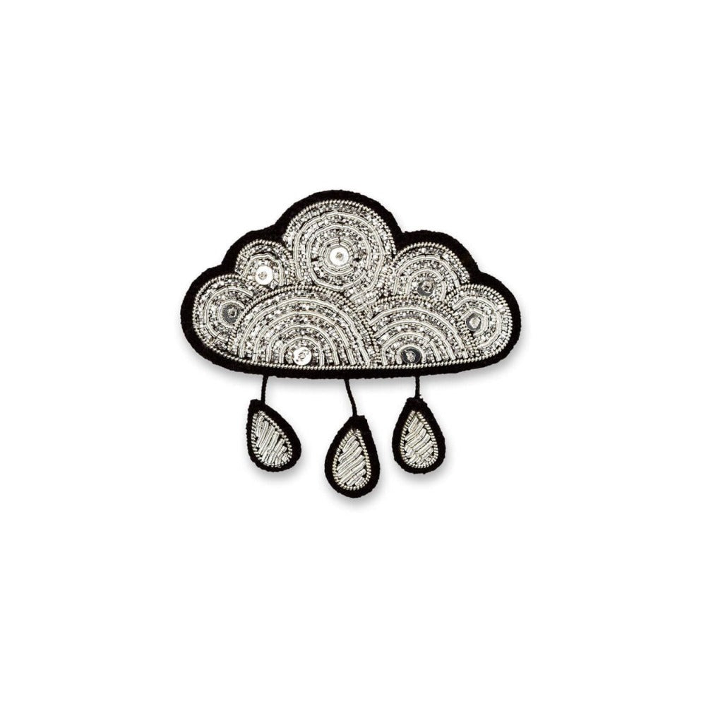 Broche nuage et pluie argentée - broche brodée à la main -Macon et Lesquoy