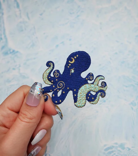 Octopus - patch pieuvre bleu et doré - fabriqué à Paris - Malicieuse