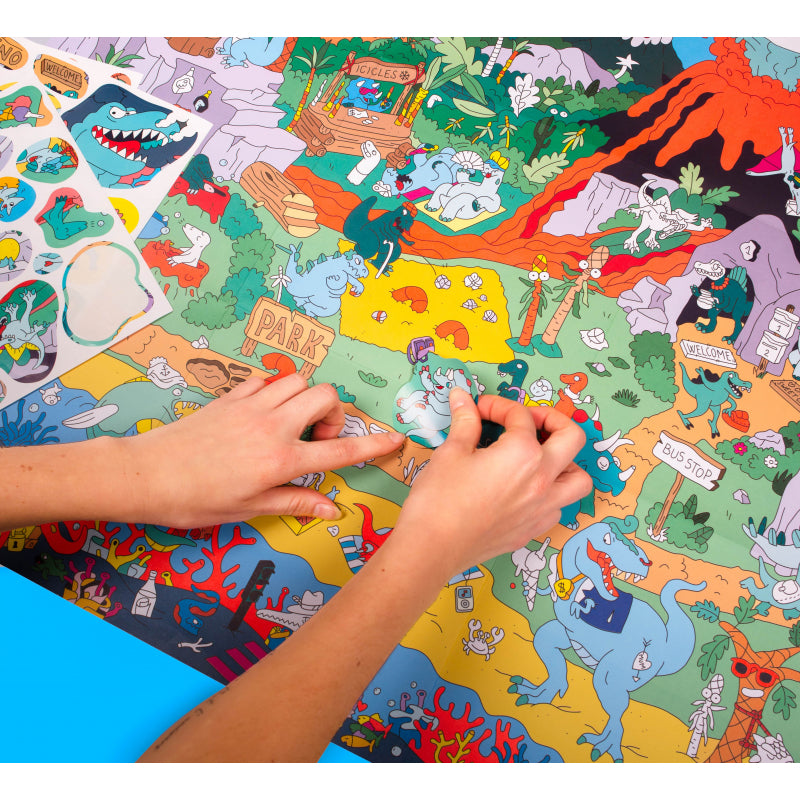 Dinos - Poster géant à colorier avec stickers - OMY