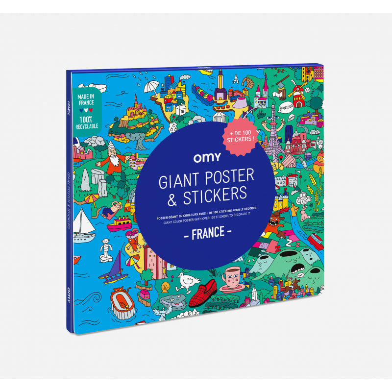France - Stickers et poster géant à colorier - 70 x 100 - OMY