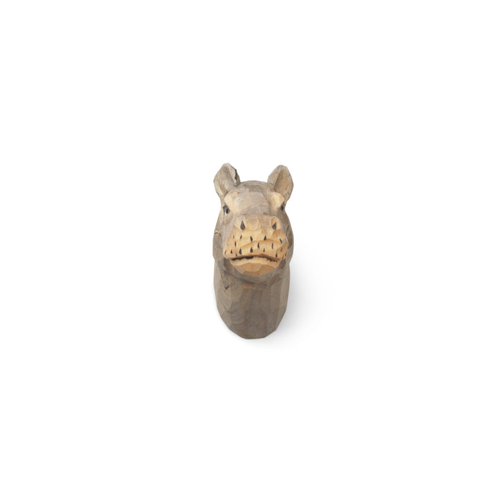 Patère tête d'hippopotame en bois sculpté