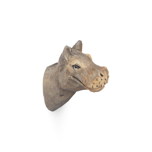 Patère tête d'hippopotame en bois sculpté