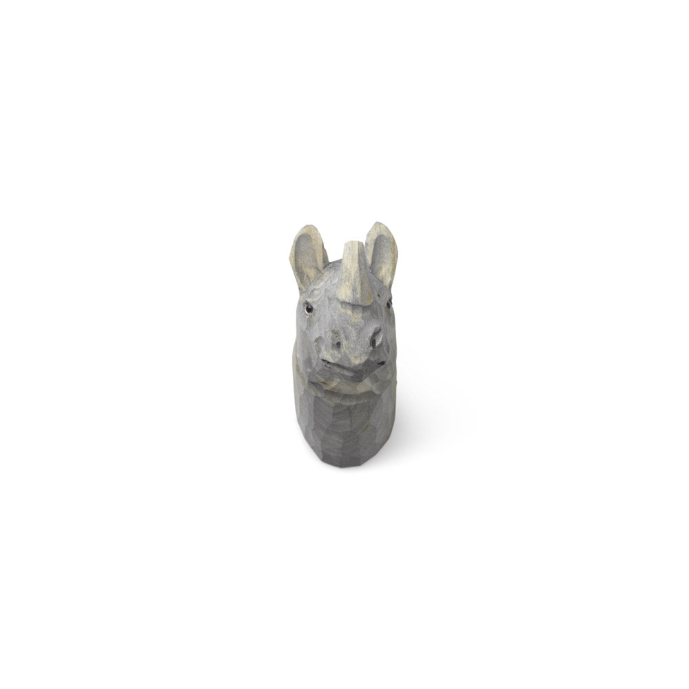 Patère tête de rhino en bois sculpté
