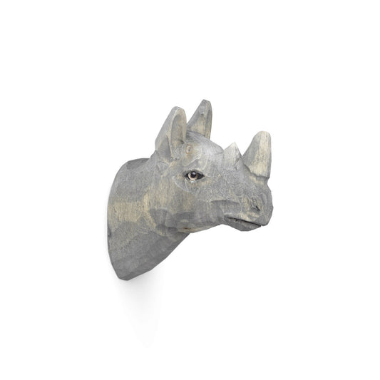 Patère tête de rhino en bois sculpté