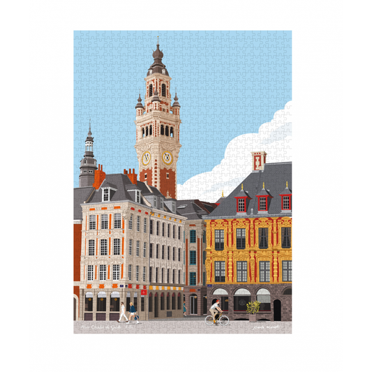 Puzzle 1000 pièces représentant Lille, sa Grand'Place, le beffroi de la CCI et la Vieille Bourse par Paulo Mariotti
