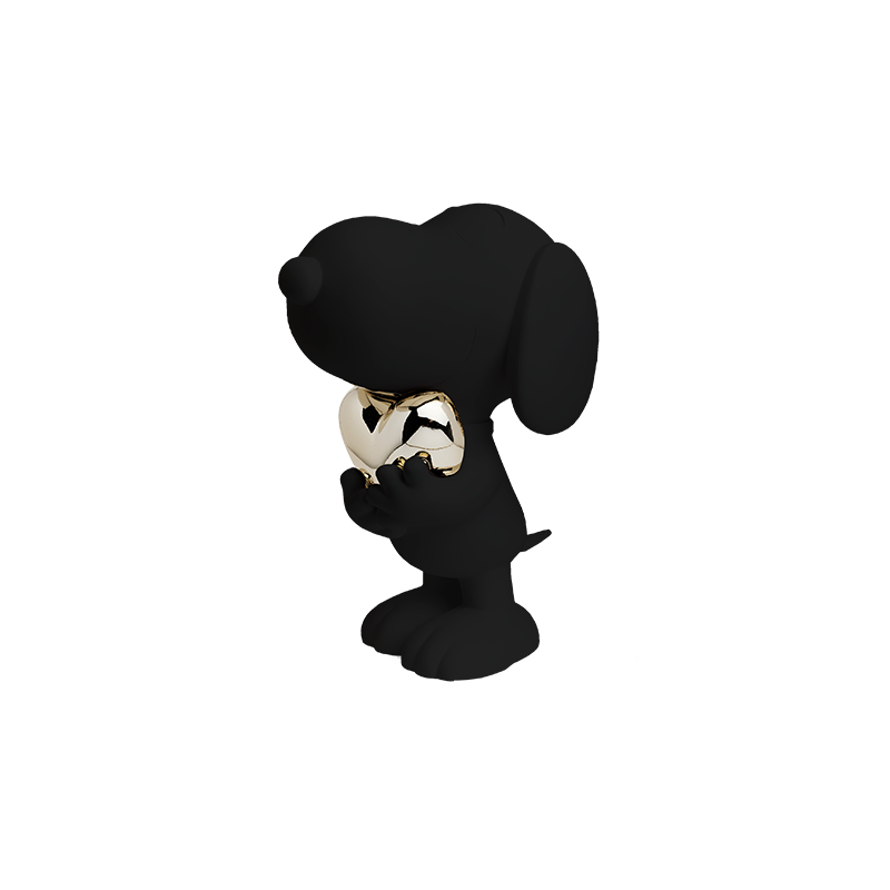 Snoopy Noir Mat Coeur Or - figurine en résine Leblon Delienne