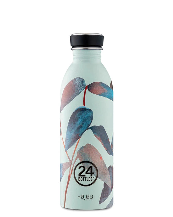 Urban Bottle Sky Jasmine - Gourde 500ml motif feuilles sur fond bleu - 24bottles