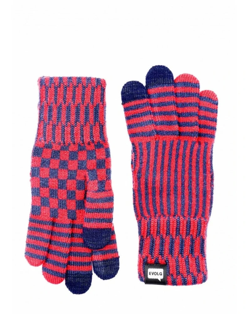 Wacon Rouge Navy - Gants Tactiles en laine - Evolg