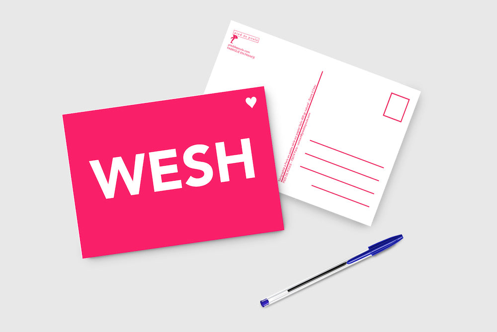 Wesh - carte postale rose fluo - Pied de Poule