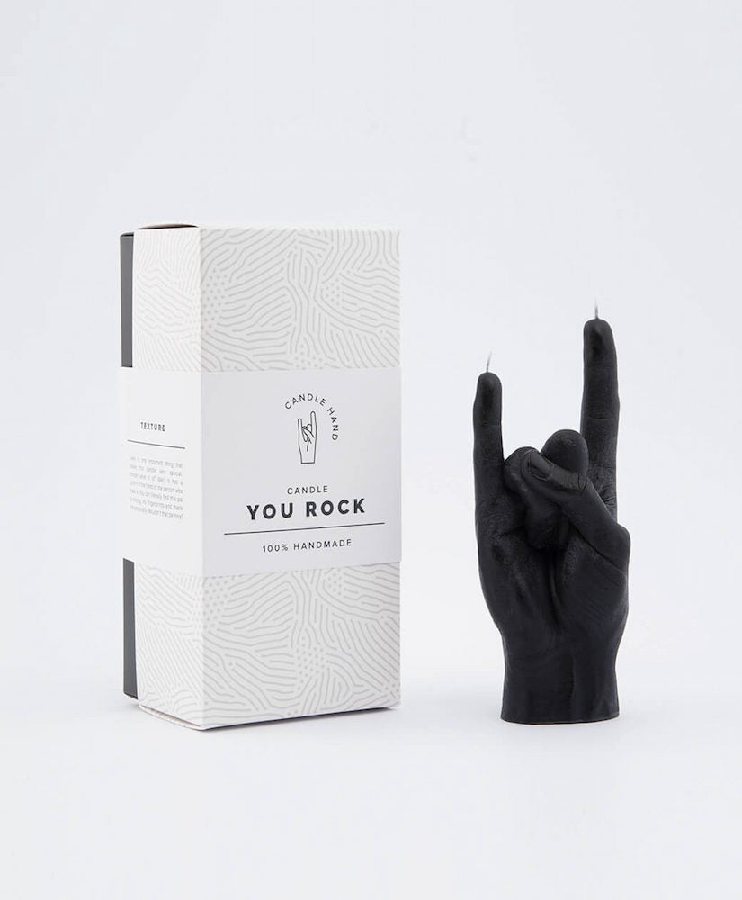 You Rock - bougie main en forme de signe "you rock" - cire noire - Candle Hand